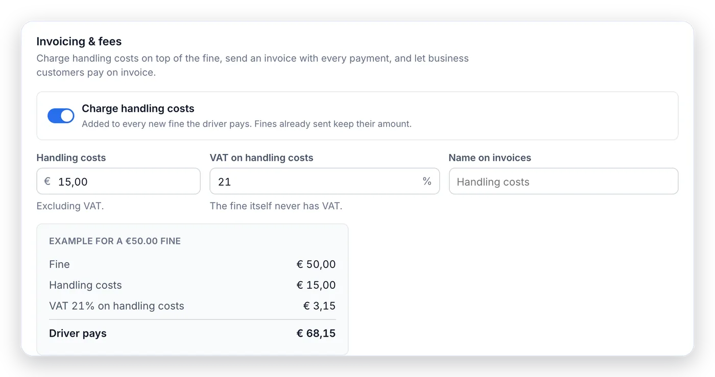 Handling fee settings with a worked example