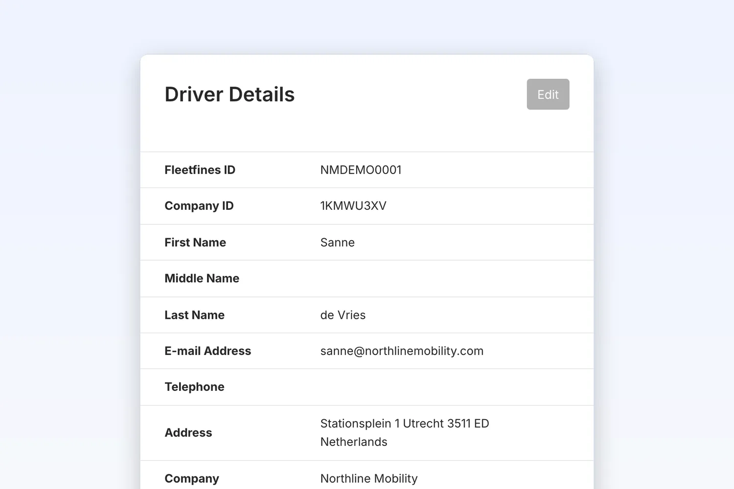 Driver details in Fleetfines