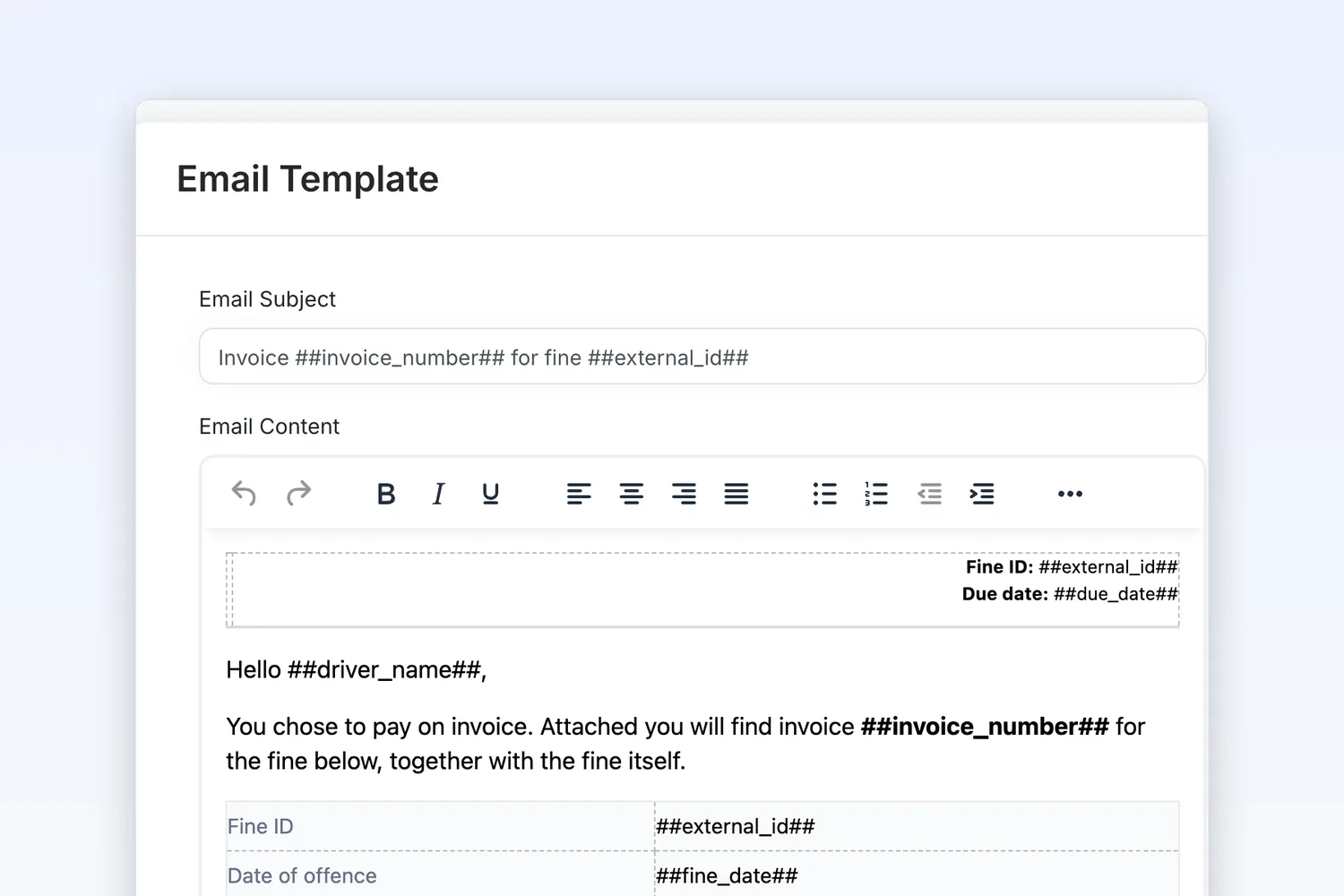 Editing the invoice email template