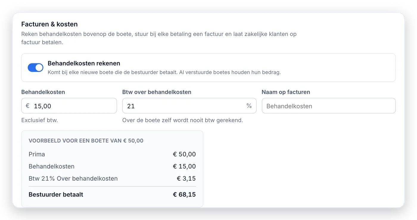 Instellingen voor behandelkosten met rekenvoorbeeld