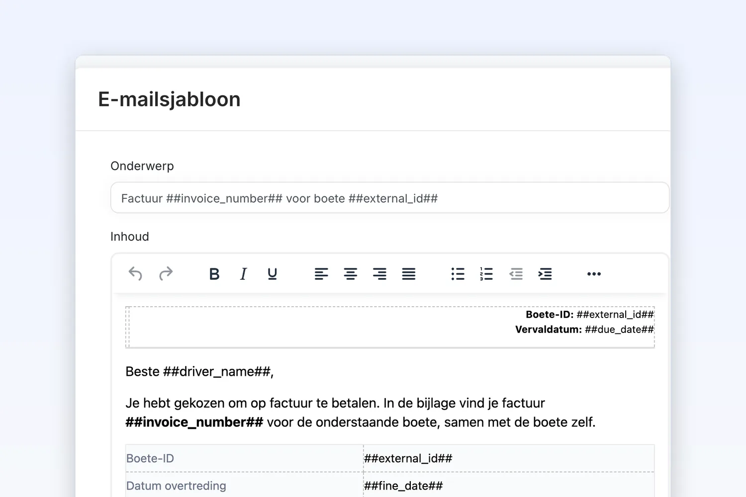 E-mailsjabloon voor de factuur-e-mail bewerken