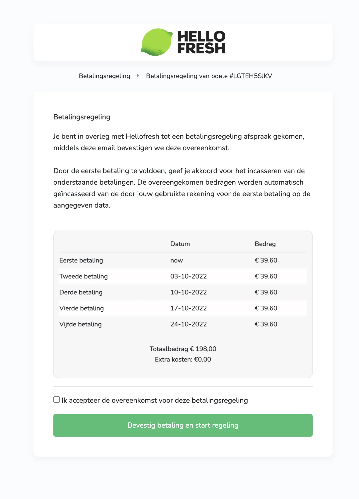 A payment plan for a fine