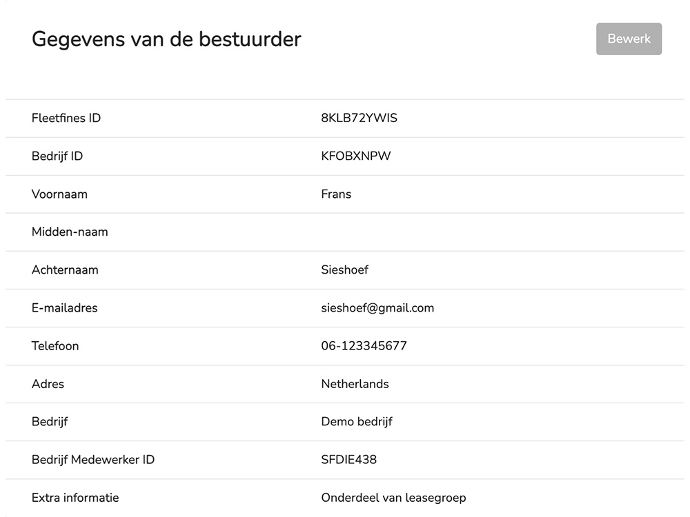 Relevant driver details